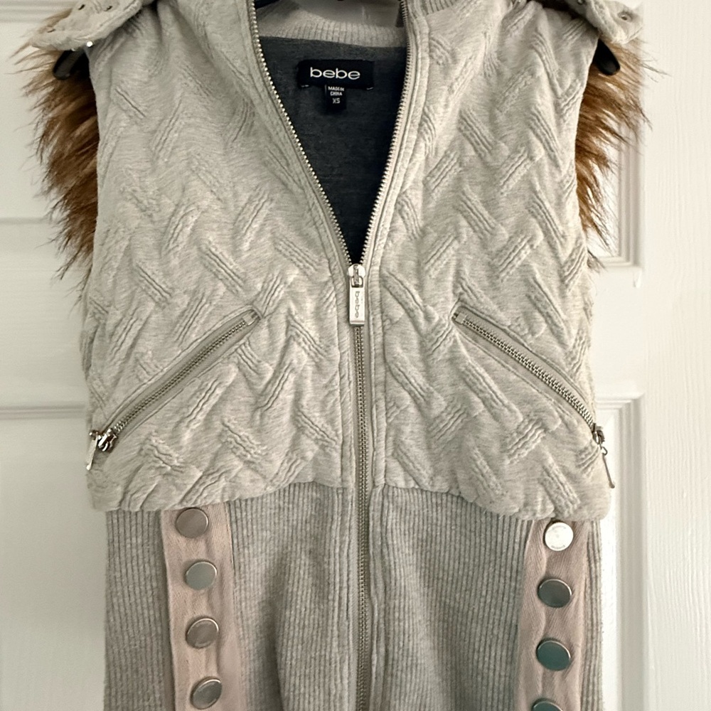 Vintage Bebe Light Gray Vest with Faux Fur Accents - Picture 2 of 6